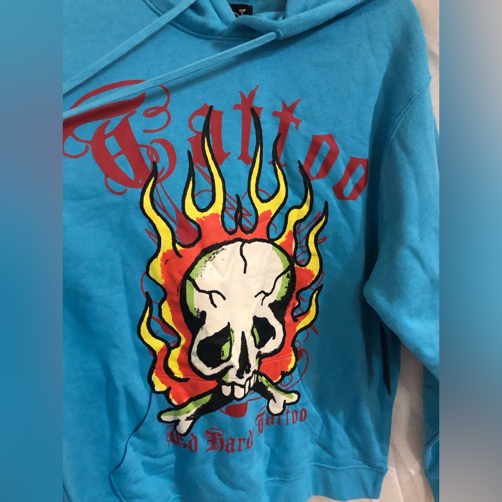 Ed‎ Hardy Men’s blue Ed hardy inscription logo printed hoodie size XL brand new - Picture 3 of 12